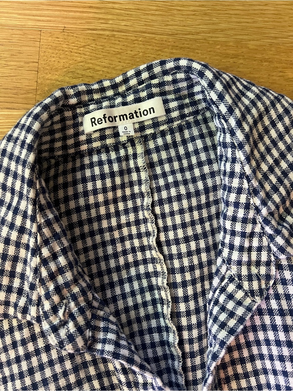 Reformation Marianne Gingham Midi Dress Navy White Size 0 Like New - Picture 3 of 6